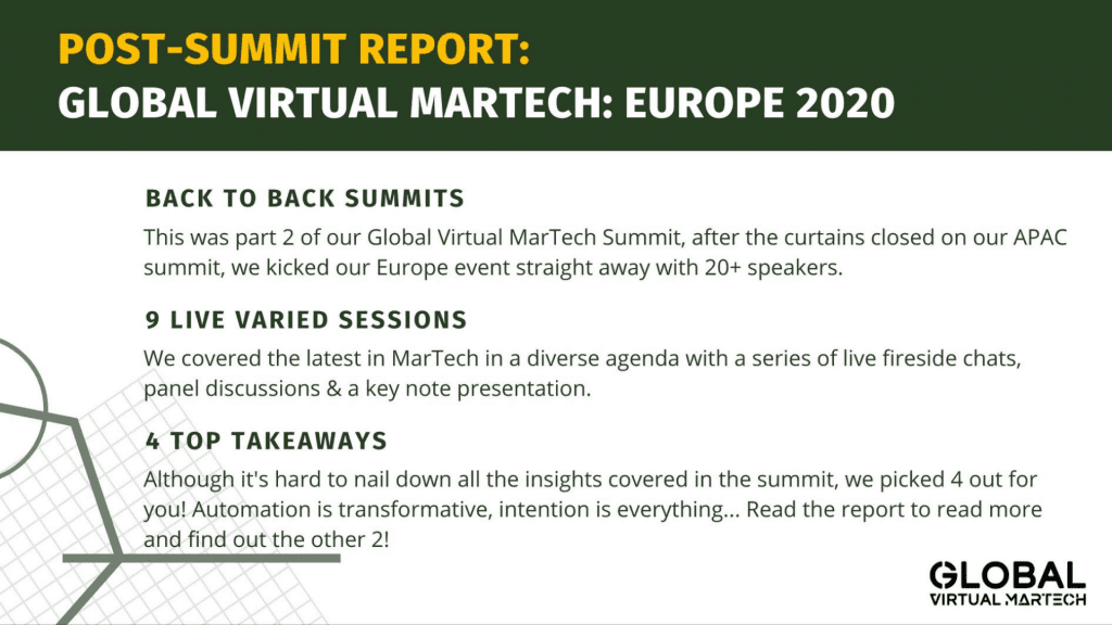 Post-summit report banner of Global Virtual MarTech Summit Europe 2020